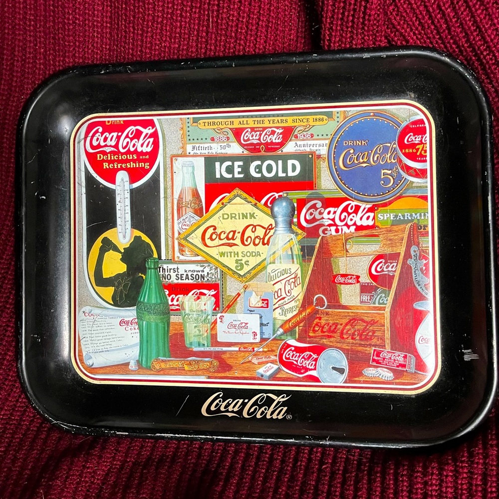 vintage Metal Coca Cola tray 13”x 10 1/2”. circa 1990.